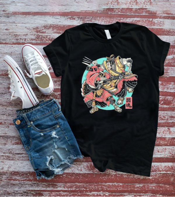 Samurai Wolverine Fighting Spirit Deadpool Showdown T-Shirt