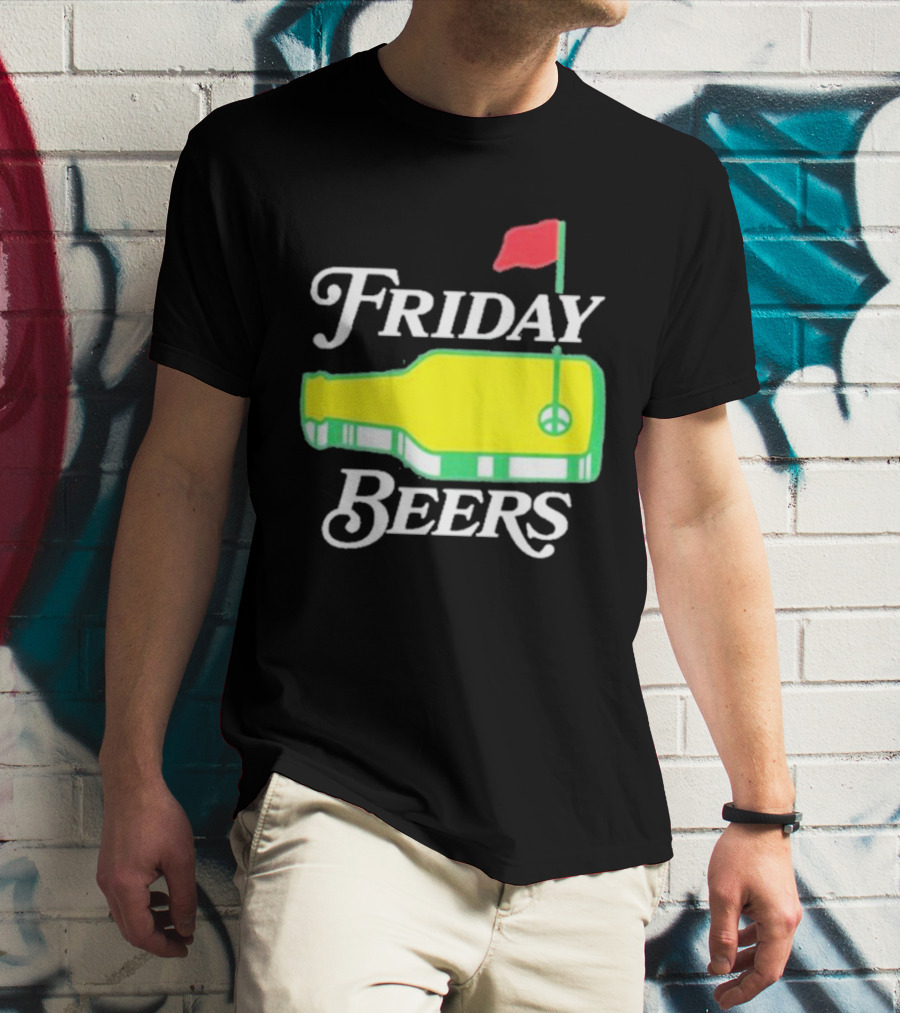 Friday Beers Golf Course Logo Flag Green Bottle T-Shirt