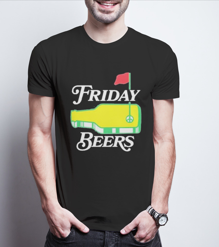 Friday Beers Golf Course Logo Flag Green Bottle T-Shirt