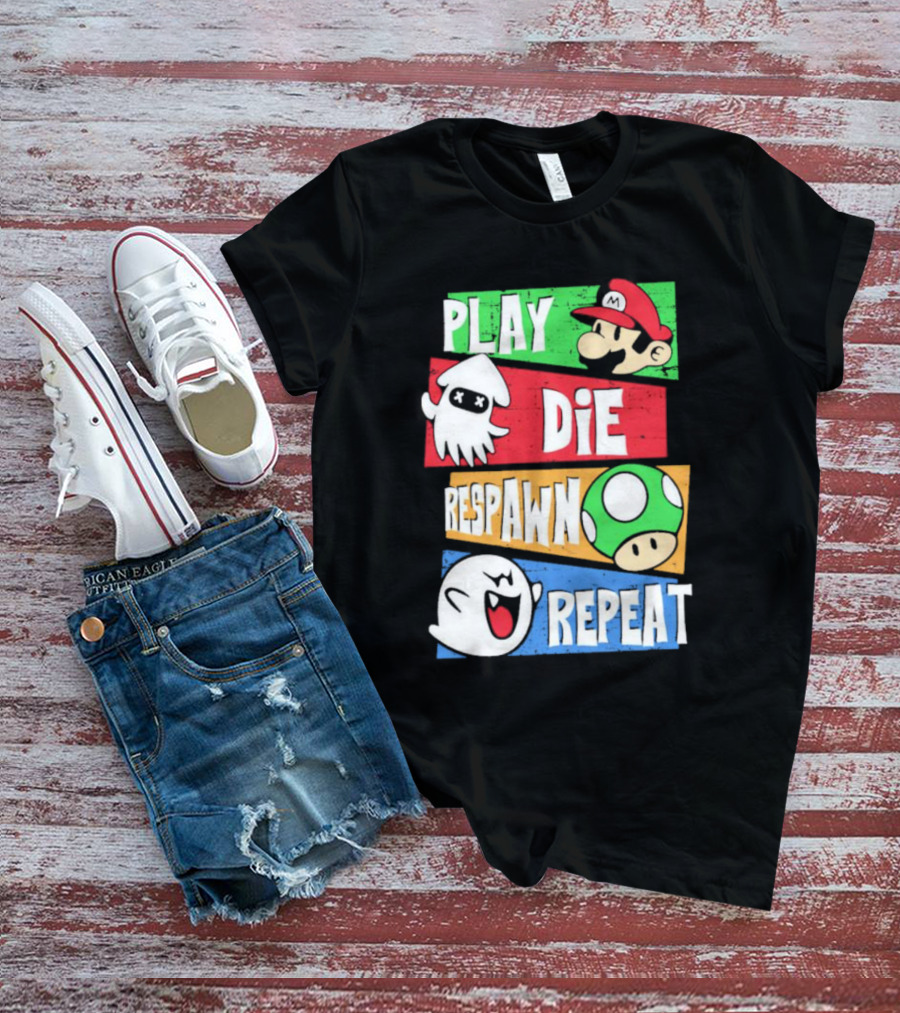 Play Die Respawn Repeat Super Mario Gamer's Life T-Shirt