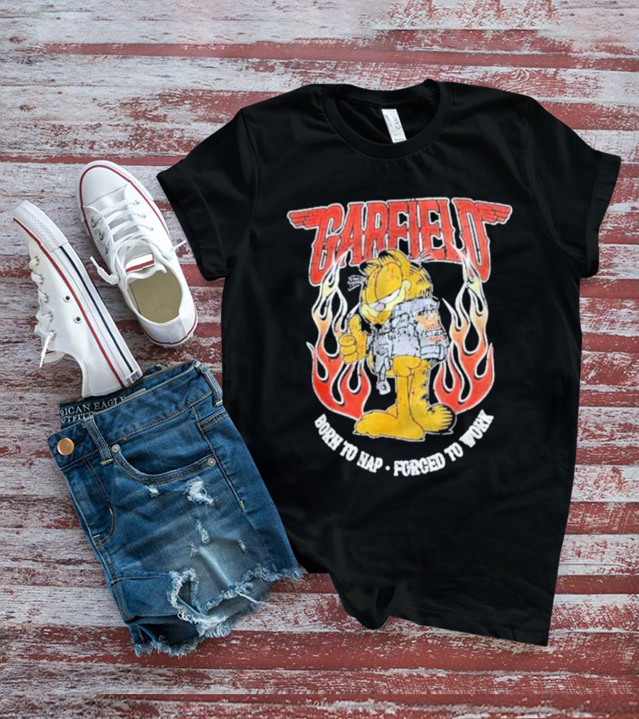 Garfield Born To Nap Forged To Work Flame Wings Backpack Thumbs Up T-Shirt