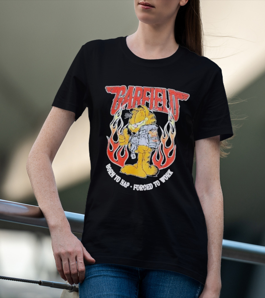 Garfield Born To Nap Forged To Work Flame Wings Backpack Thumbs Up T-Shirt