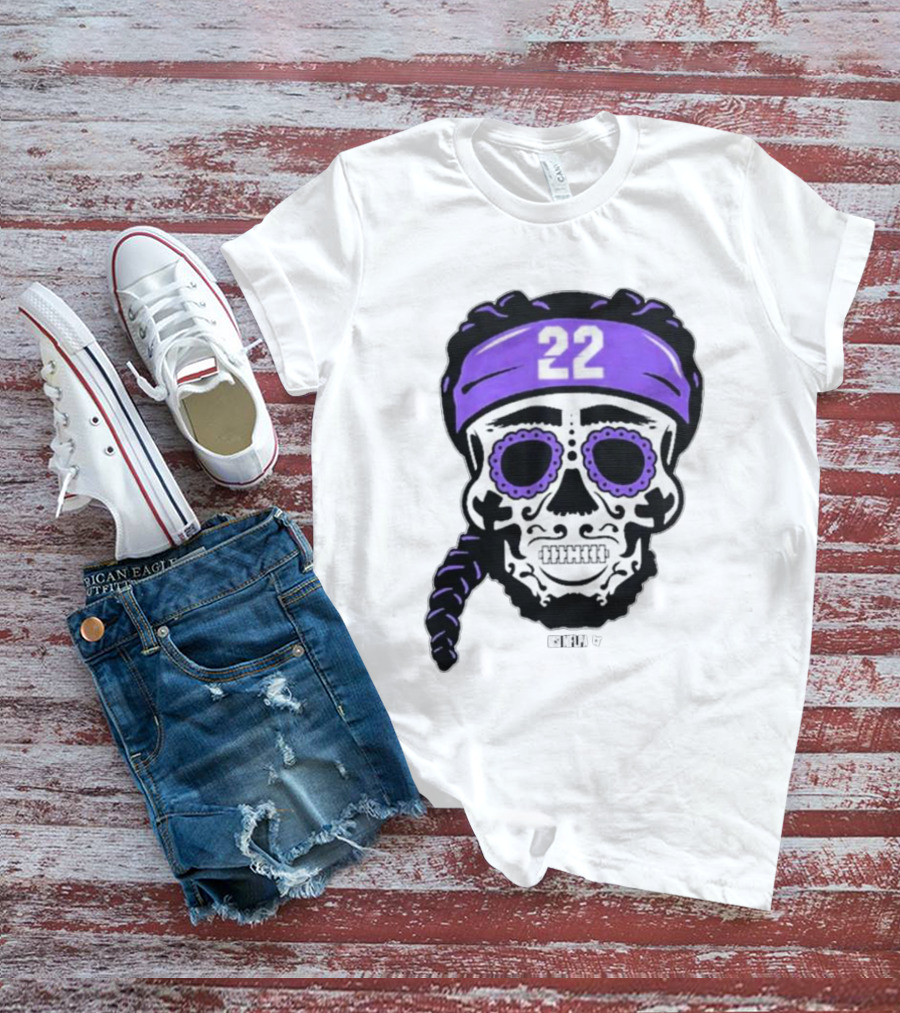 Derrick Henry 22 NFLPA Sugar Skull Baltimore Ravens Braids T-Shirt