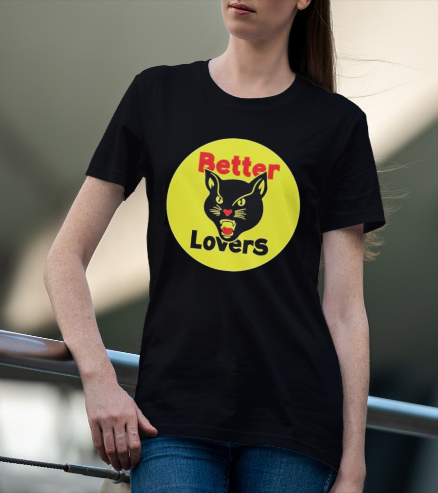 Better Lovers Band Better Lovers Black Cat Bootleg Better Lovers Black Cat Yellow Circle T-Shirt
