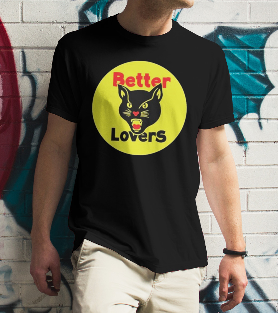 Better Lovers Band Better Lovers Black Cat Bootleg Better Lovers Black Cat Yellow Circle T-Shirt