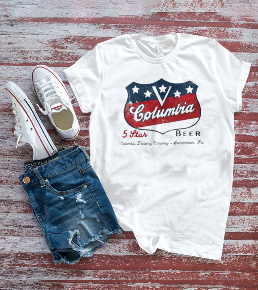 Columbia 5 Star Beer Columbia Brewing Company Shenandoah Pa Emblem T-Shirt