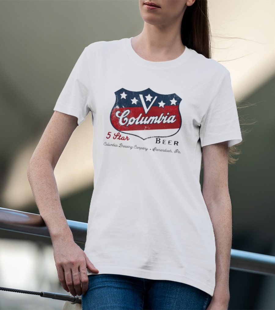 Columbia 5 Star Beer Columbia Brewing Company Shenandoah Pa Emblem T-Shirt