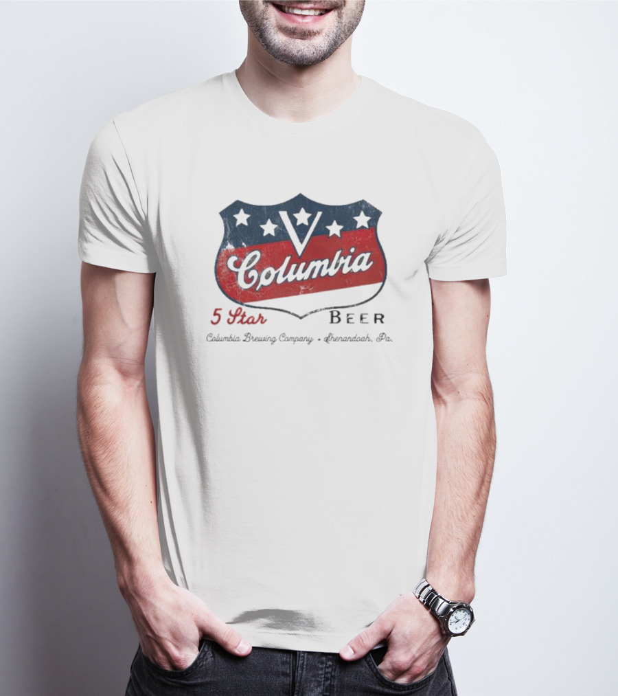 Columbia 5 Star Beer Columbia Brewing Company Shenandoah Pa Emblem T-Shirt
