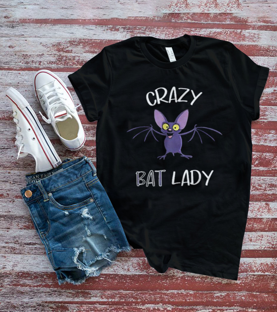 Crazy Bat Lady Funny Cartoon Character T-Shirt