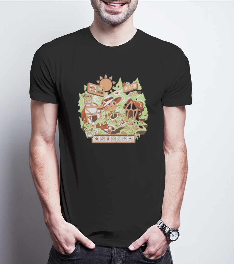 4:20 Harvest Meow In Farm Game Scene T-Shirt