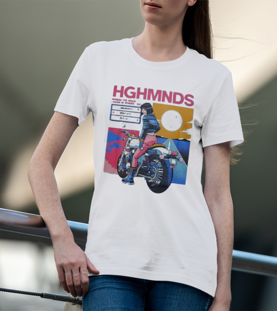 Hghmnds Where The Road Leads Is Where I Go Unknown Educate Elevate Biker Anime Style Moon Sun Desert Journey T-Shirt
