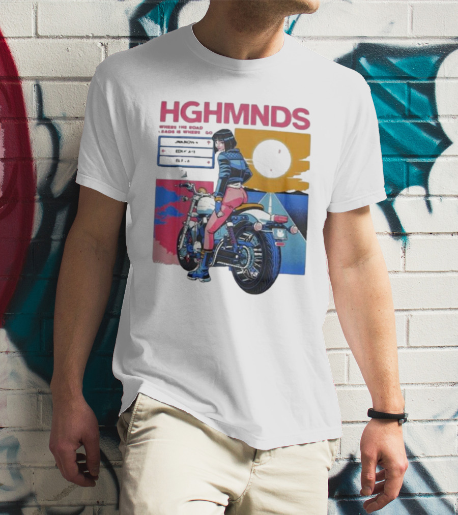 Hghmnds Where The Road Leads Is Where I Go Unknown Educate Elevate Biker Anime Style Moon Sun Desert Journey T-Shirt
