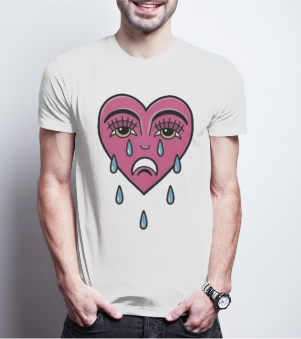 Hursey Hand Painter Crying Heart Sad Pink Teardrop Face T-Shirt
