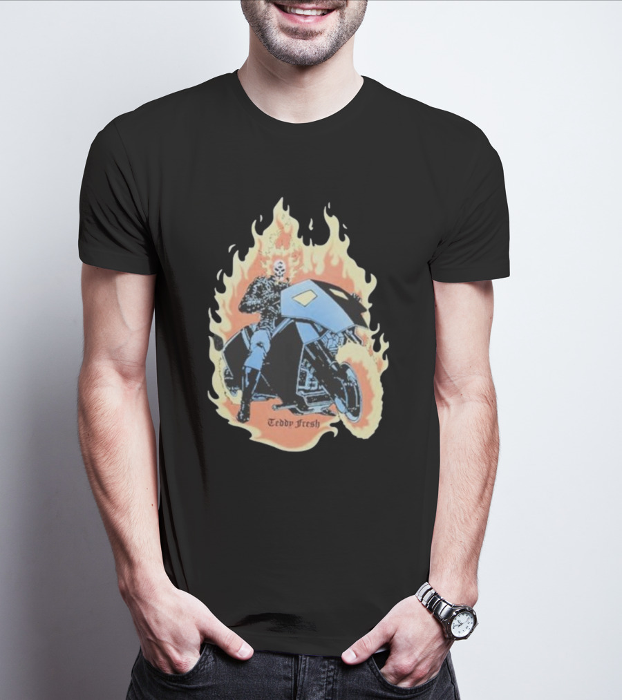 Ghost Rider Teddy Fresh Flaming Skull Motorcycle T-Shirt