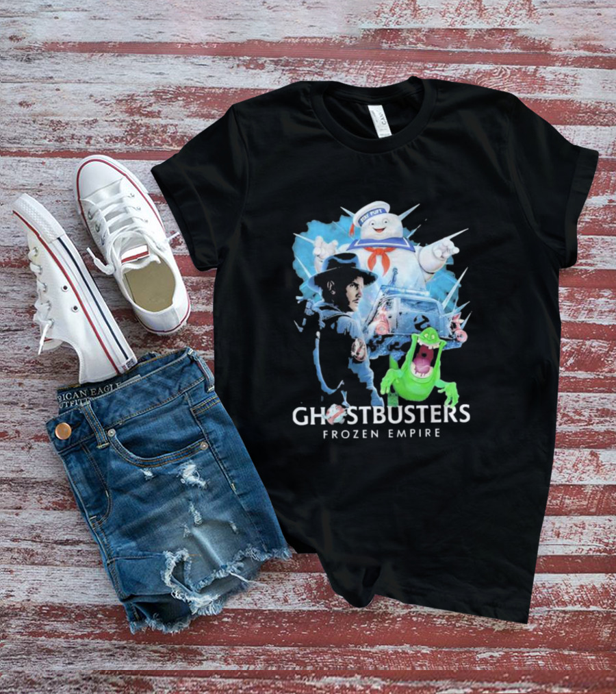 Ghostbusters Frozen Empire Stay Puft Slimer Ecto-1 T-Shirt
