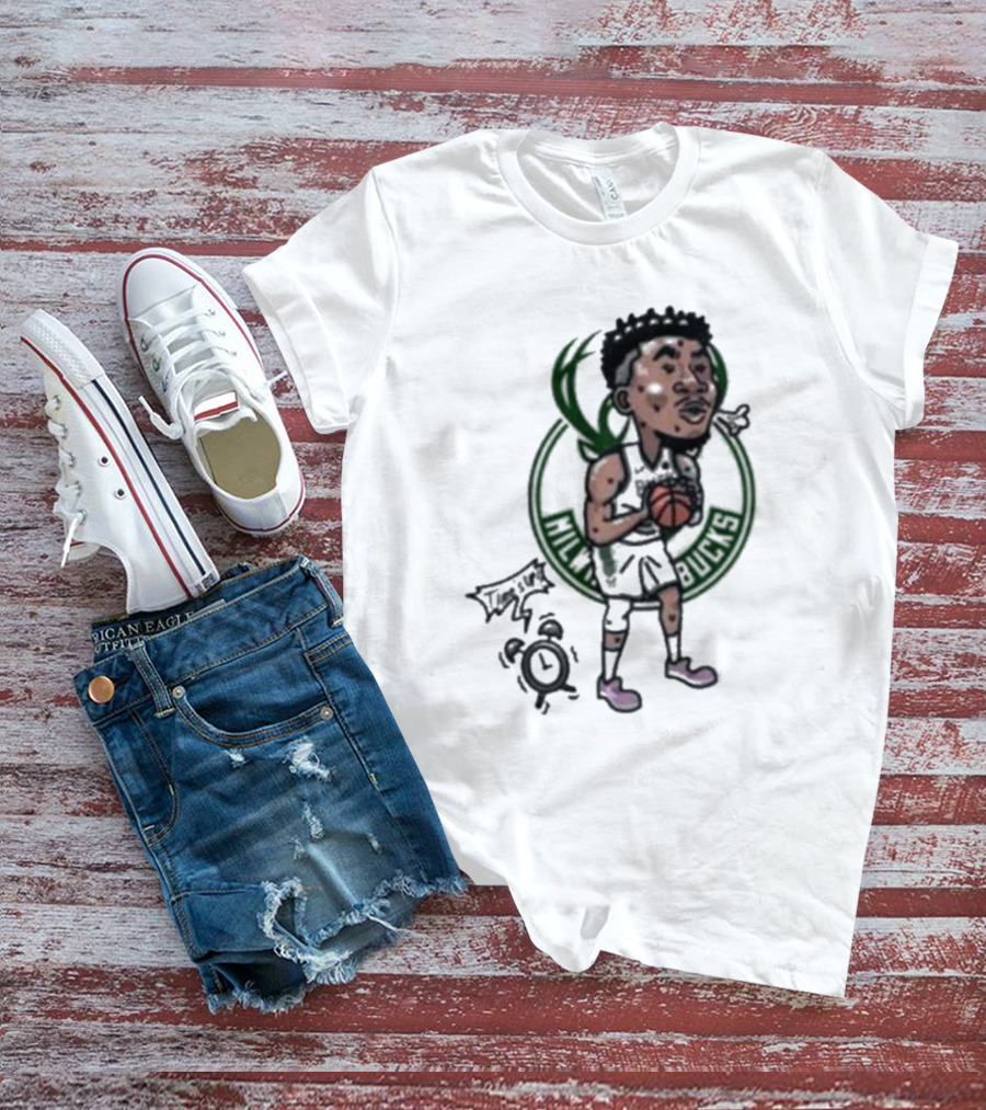 Giannis Antetokounmpo Milwaukee Bucks Cartoon Basketball Player Clock T-Shirt