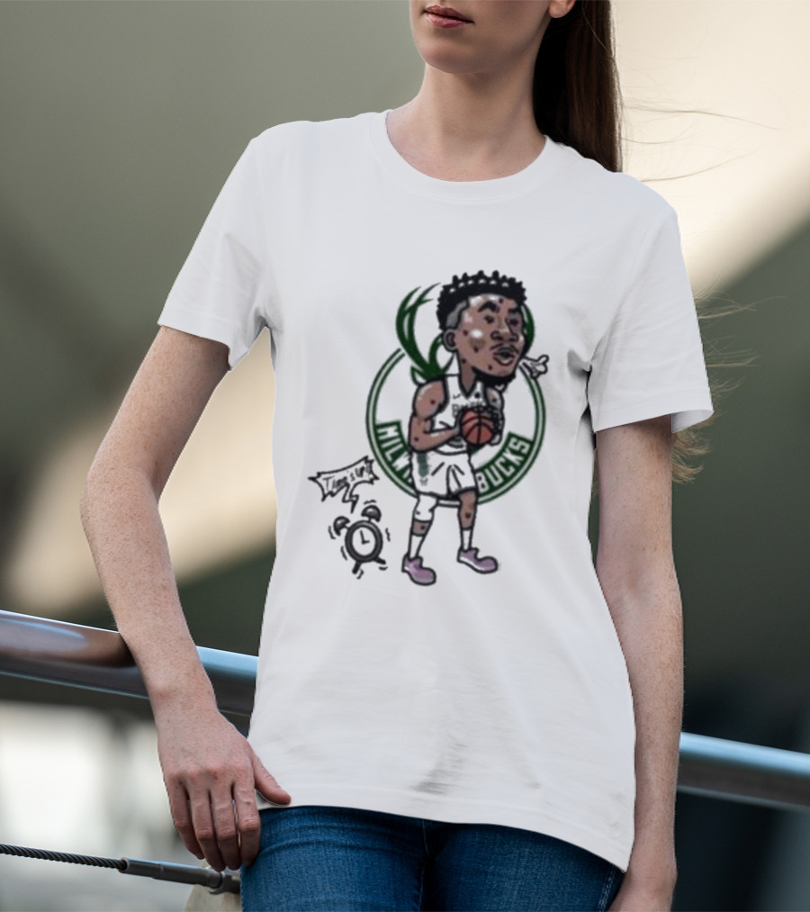 Giannis Antetokounmpo Milwaukee Bucks Cartoon Basketball Player Clock T-Shirt