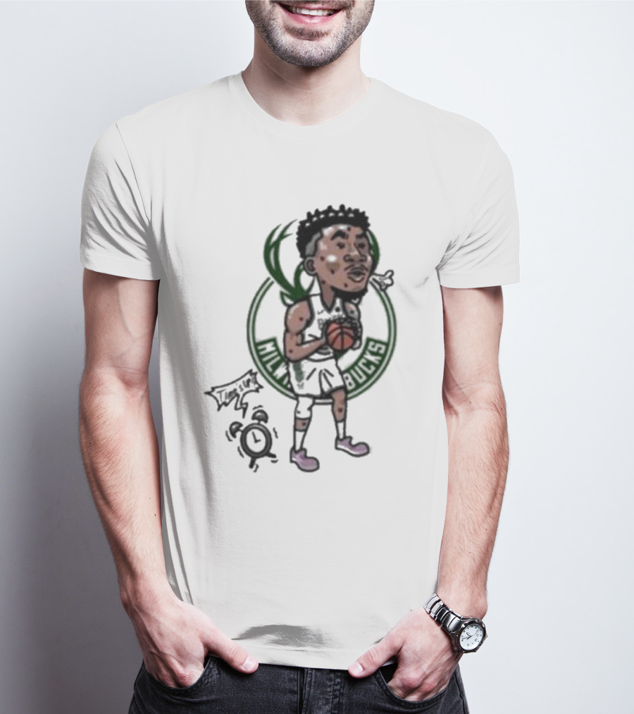 Giannis Antetokounmpo Milwaukee Bucks Cartoon Basketball Player Clock T-Shirt