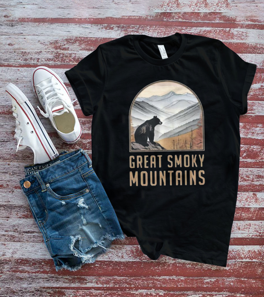 Great Smoky Mountains National Park Bear Silhouette Over Scenic Mountain Landscape T-Shirt