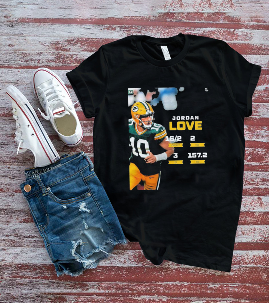 Jordan Love Green Bay Packers 16/2 3 TD 2 YDS 157.2 RTG T-Shirt