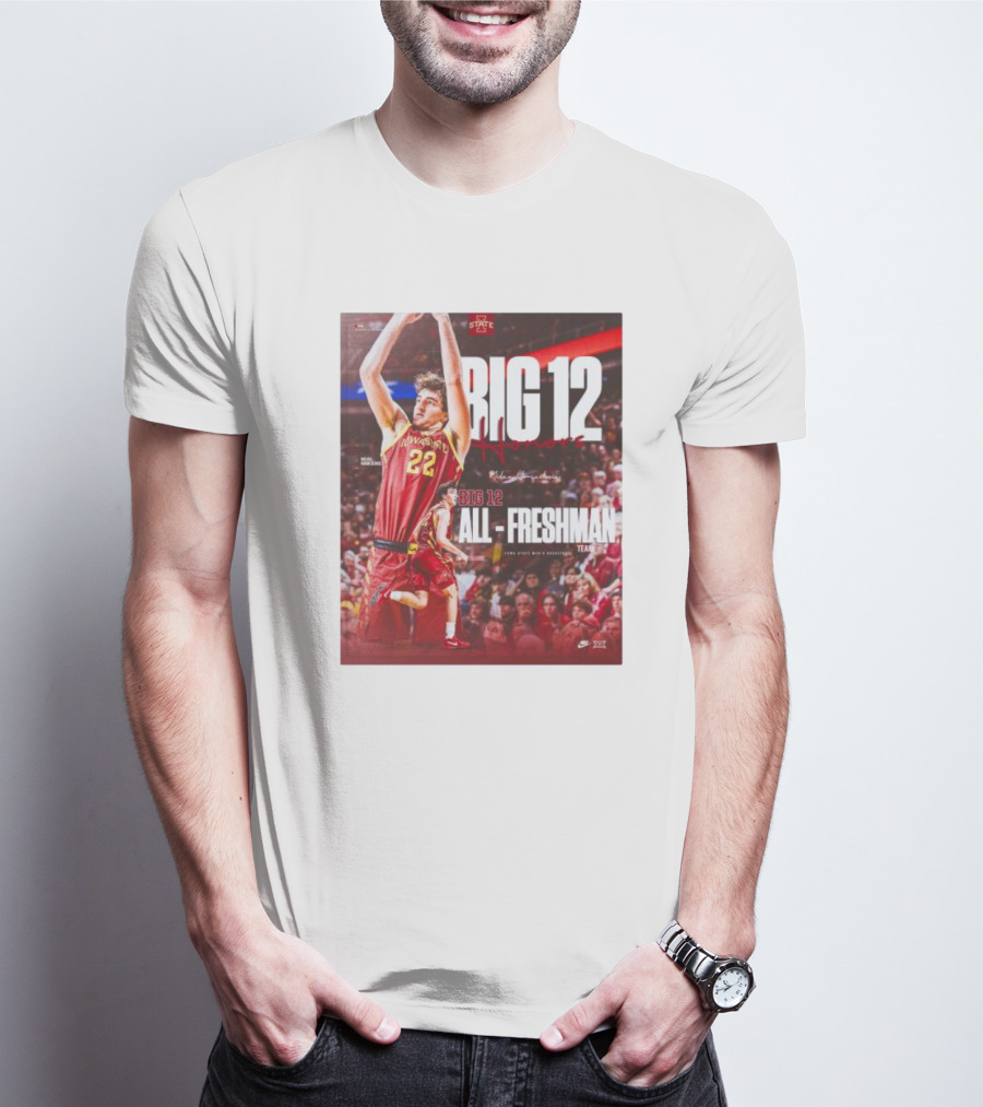Iowa State Cyclones Men's Basketball Big 12 Honors Milan Momcilovic All Freshman Team T-Shirt