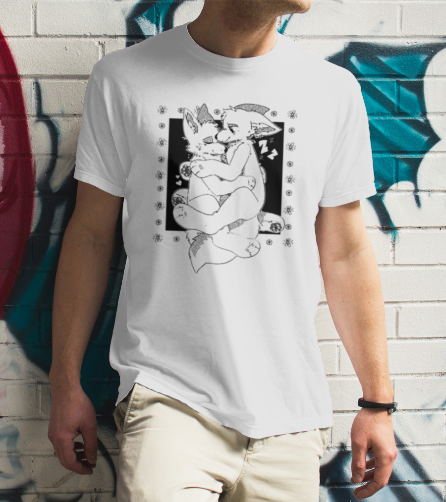 Furry Cuddling Wolves Adorable Embrace And Hearts T-Shirt