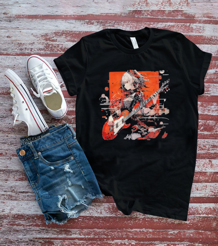 Metal Music Anime Oden Electric Guitar Red Aesthetic T-Shirt