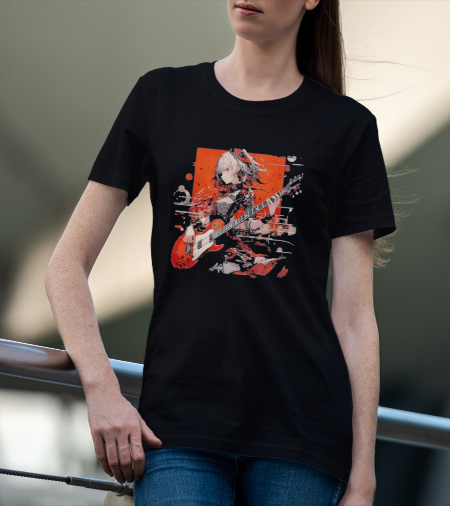 Metal Music Anime Oden Electric Guitar Red Aesthetic T-Shirt