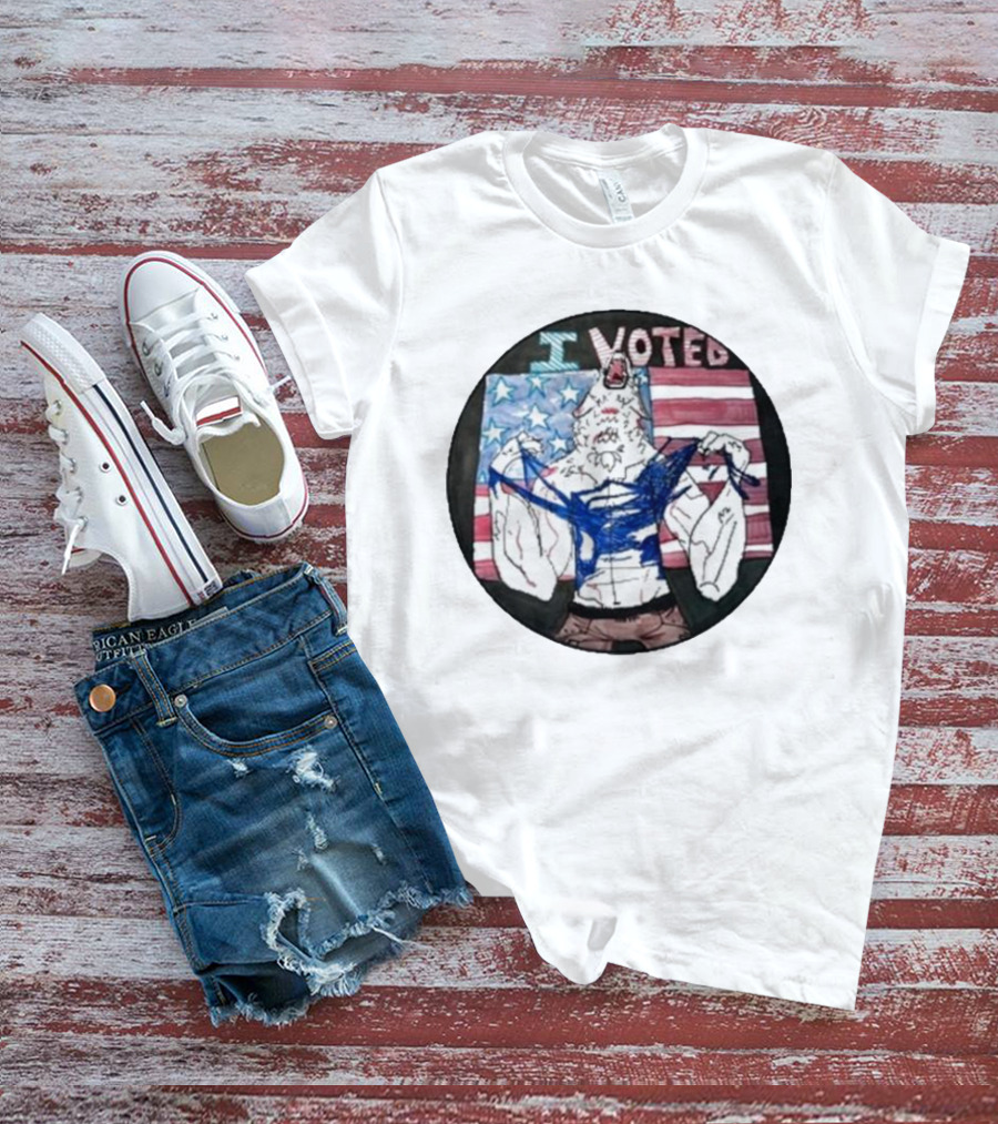 I Voted Michigan Patriotic Wolf American Flag T-Shirt