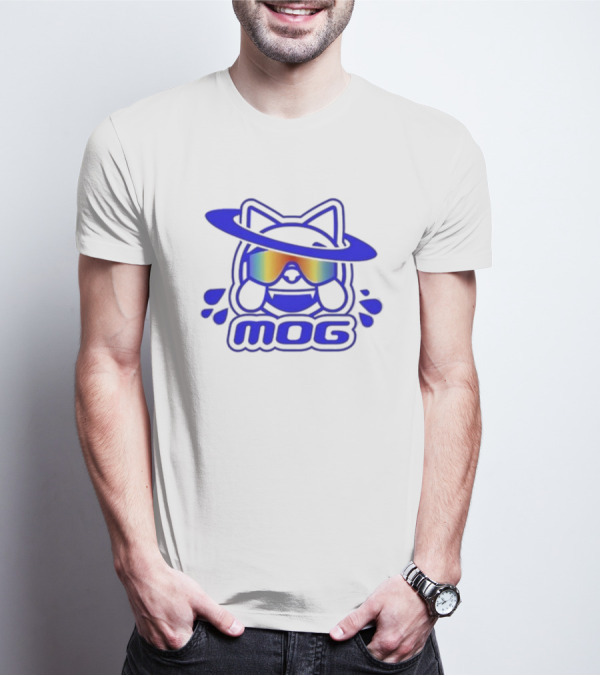 Mog Rainbow Gradient Spectacles Cat With Blue Outline Orbital Halo T-Shirt