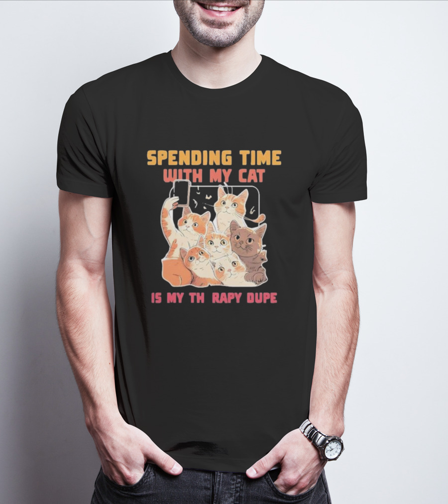Spending Time With My Cat Is My Therapy Dupe Vintage Cats Taking Selfie T-Shirt