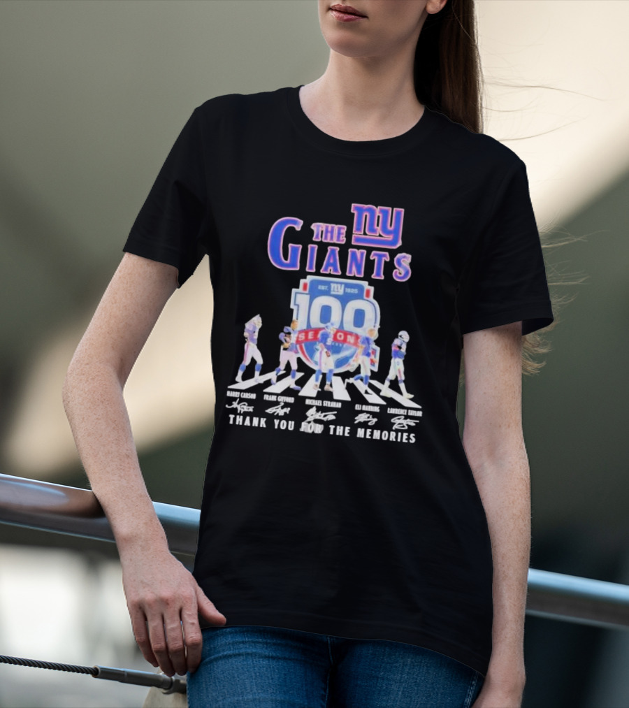 The New York Giants Celebrating 100 Seasons With Icons And Signatures Thank You For The Memories T-Shirt