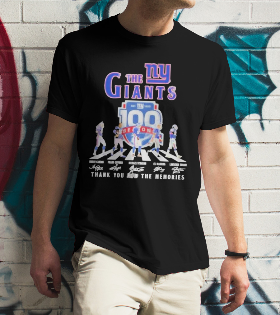 The New York Giants Celebrating 100 Seasons With Icons And Signatures Thank You For The Memories T-Shirt
