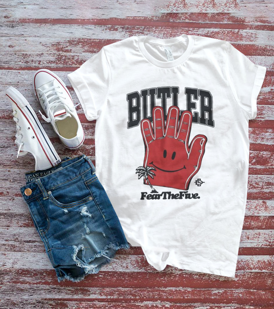 Butler Fear The Five SDSU Smiley Hand Palm Tree T-Shirt