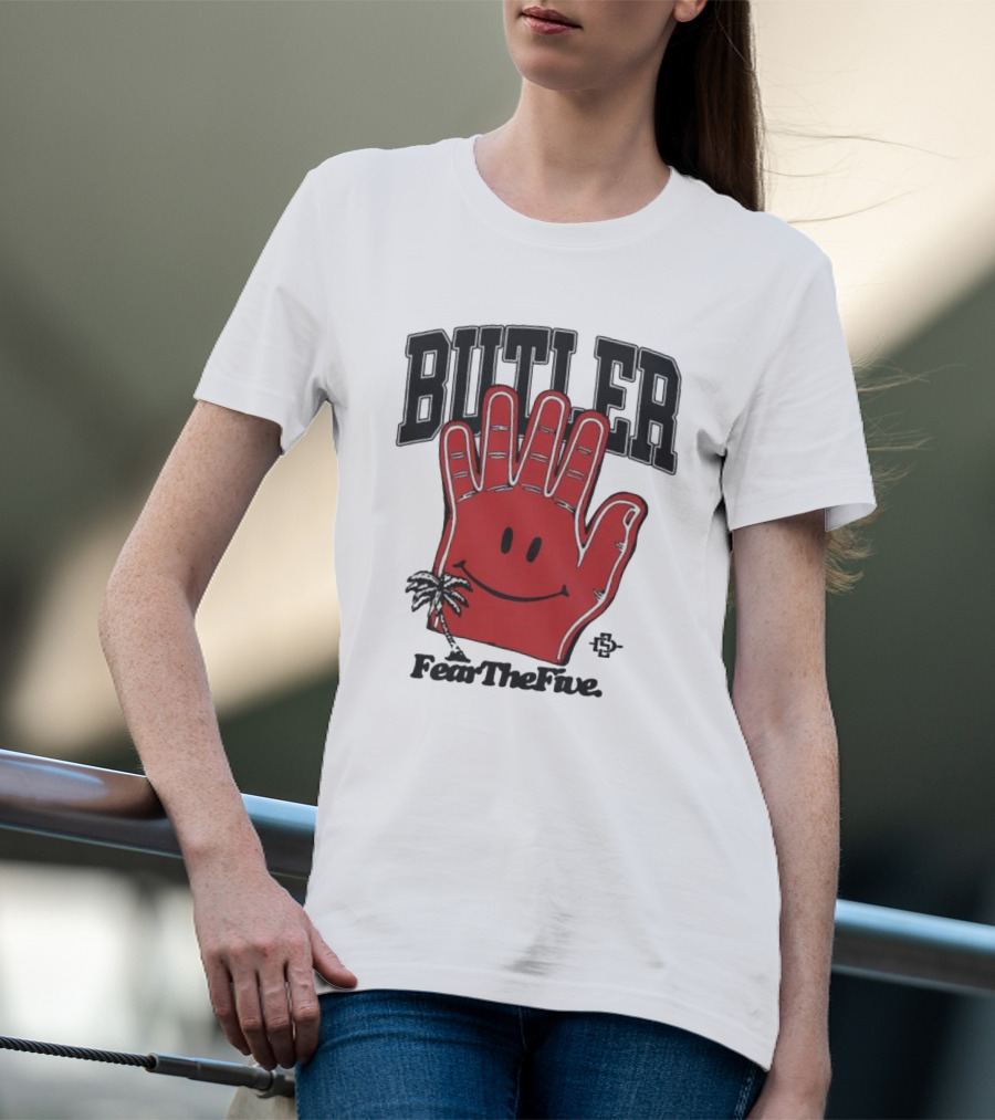Butler Fear The Five SDSU Smiley Hand Palm Tree T-Shirt