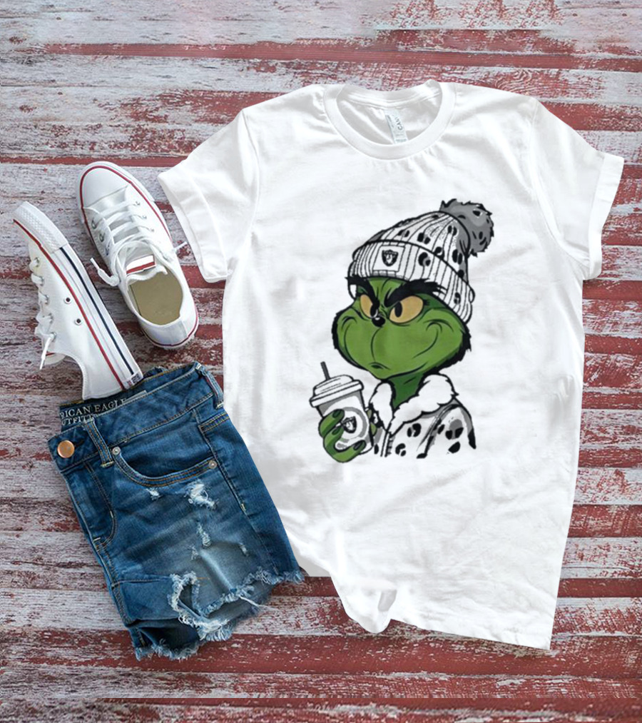 Las Vegas Raiders Grinch Drinking Coffee T-Shirt