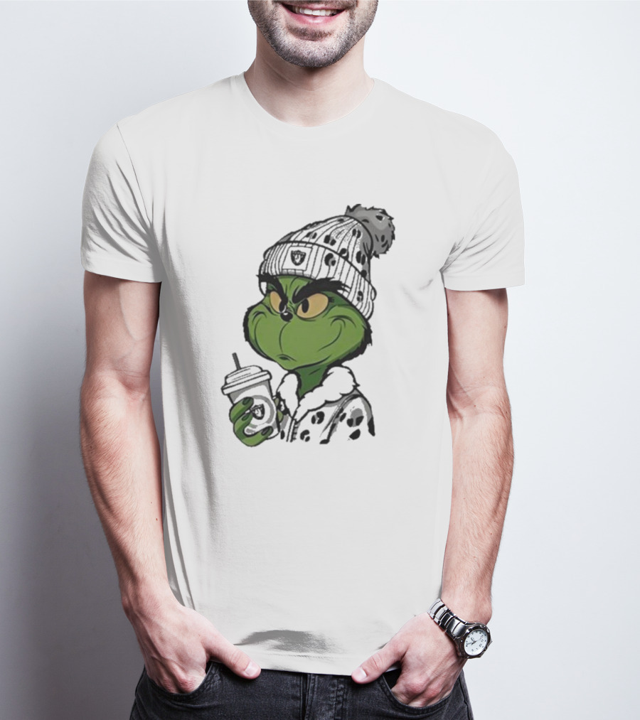 Las Vegas Raiders Grinch Drinking Coffee T-Shirt