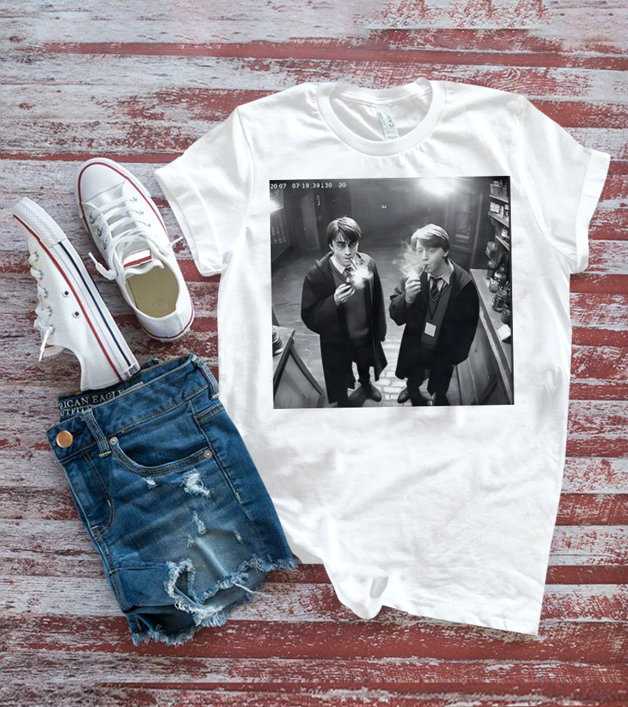 Harry And Ron Smoking Hogwarts CCTV Aesthetic T-Shirt