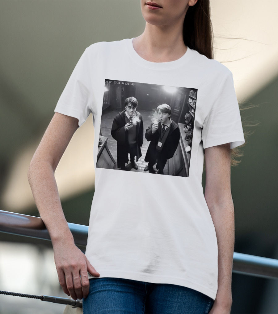 Harry And Ron Smoking Hogwarts CCTV Aesthetic T-Shirt