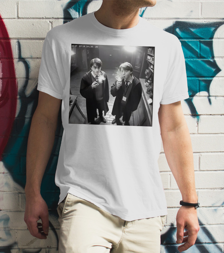 Harry And Ron Smoking Hogwarts CCTV Aesthetic T-Shirt