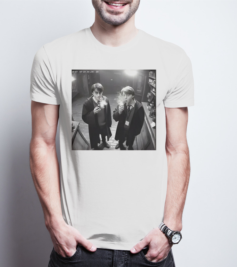 Harry And Ron Smoking Hogwarts CCTV Aesthetic T-Shirt