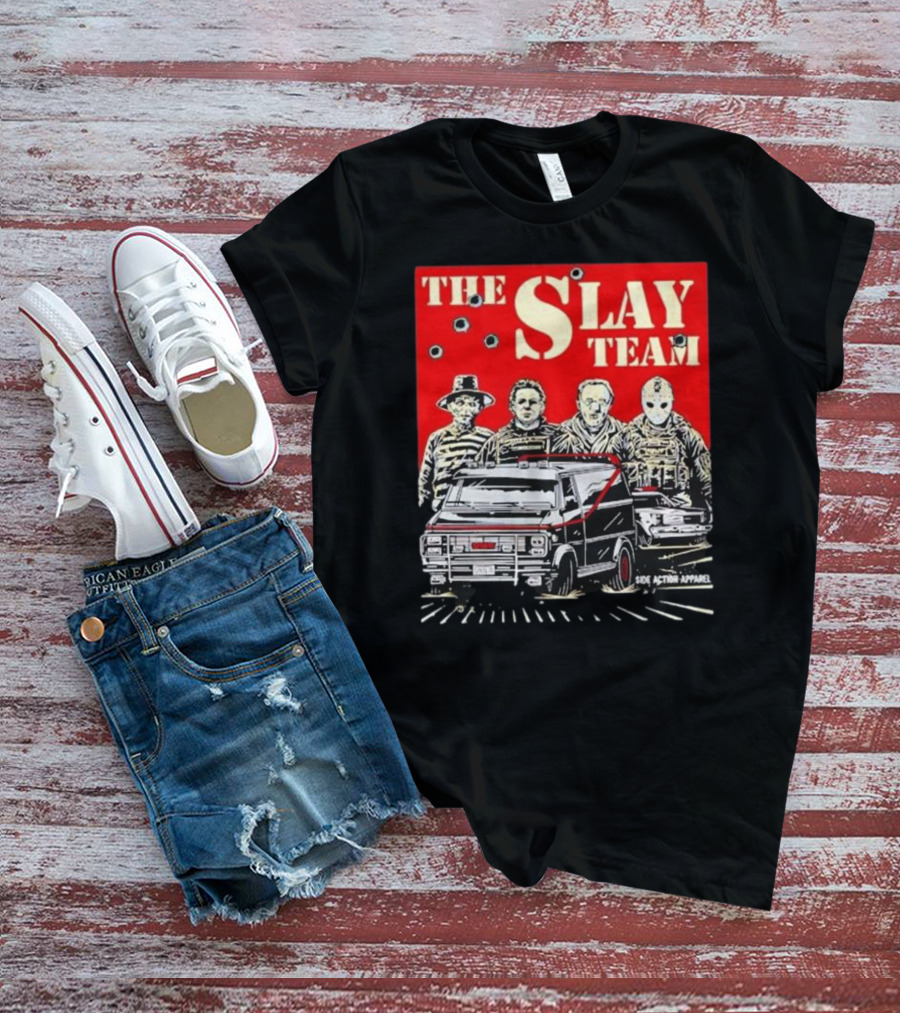 The Slay Team Horror Movies Characters Side Action T-Shirt