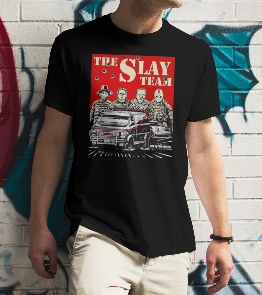 The Slay Team Horror Movies Characters Side Action T-Shirt