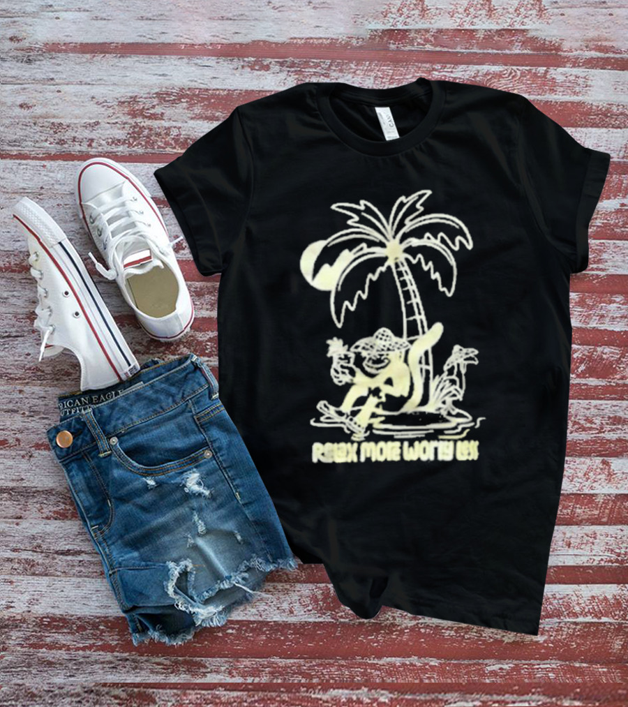 Relax More Worry Less Monkey Under Palm Tree With Drink T-Shirt