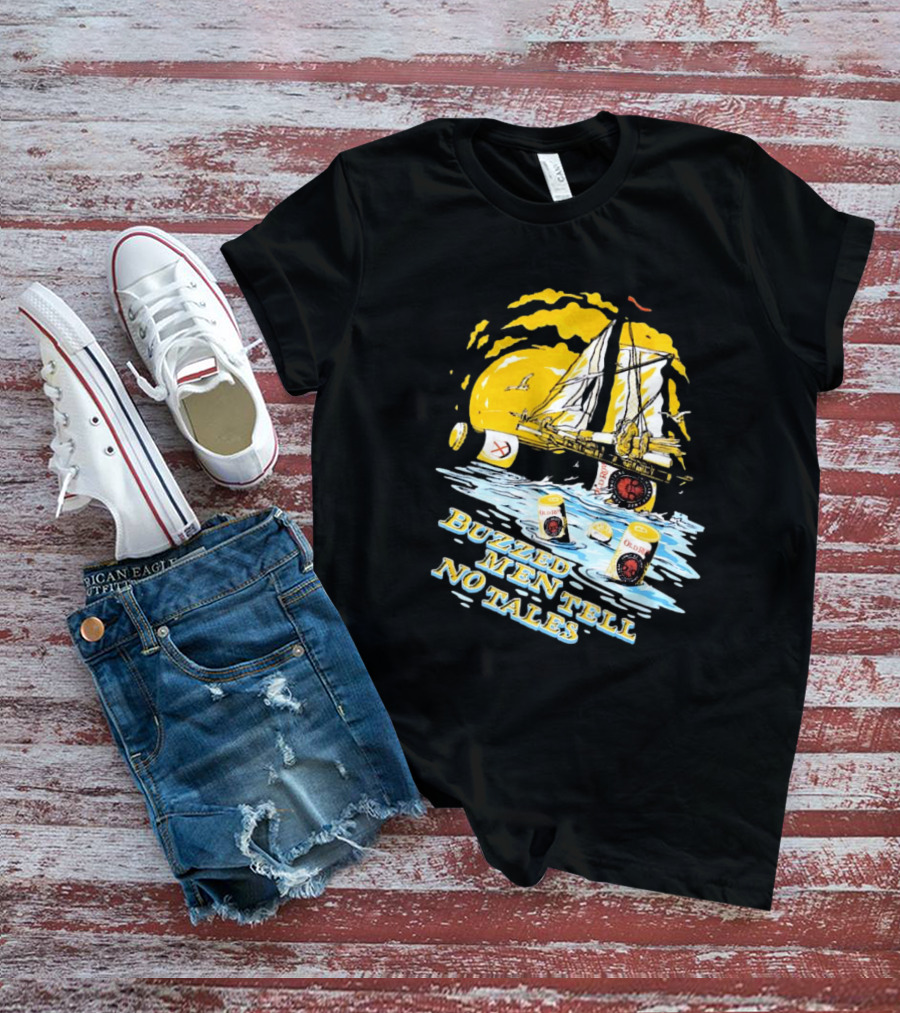 Buzzed Men Tell No Tales With Sailboat And Old Style Beer Can Waves T-Shirt