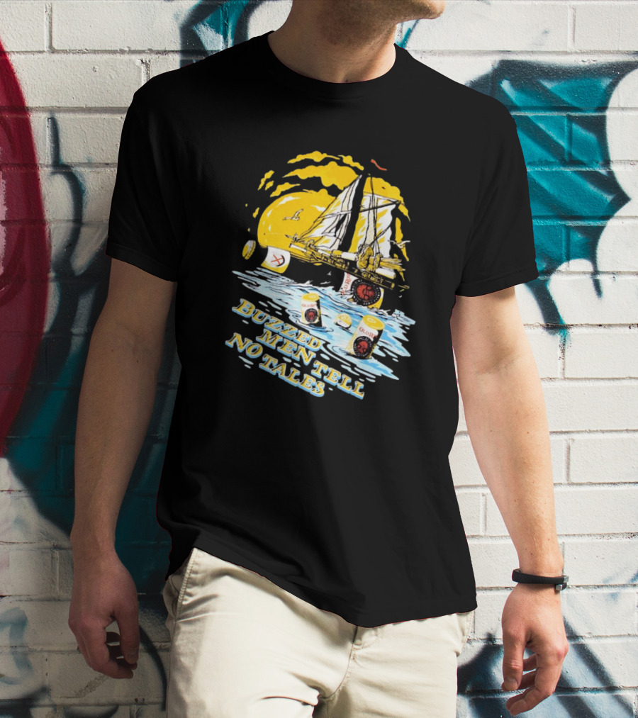 Buzzed Men Tell No Tales With Sailboat And Old Style Beer Can Waves T-Shirt