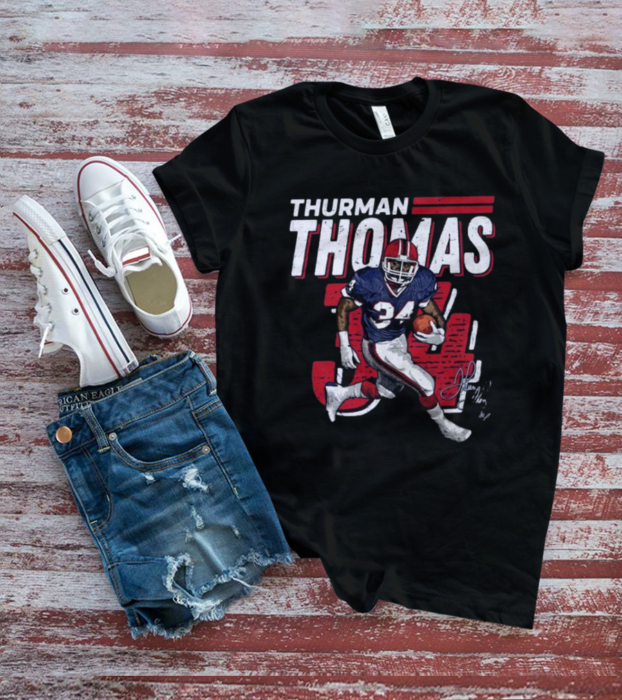Thurman Thomas Buffalo Bills NFL 34 Signature Run T-Shirt