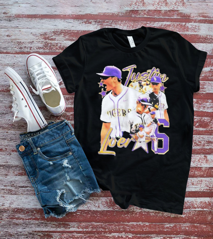 Justin Loer 6 LSU Tigers Baseball Pitcher Collage T-Shirt