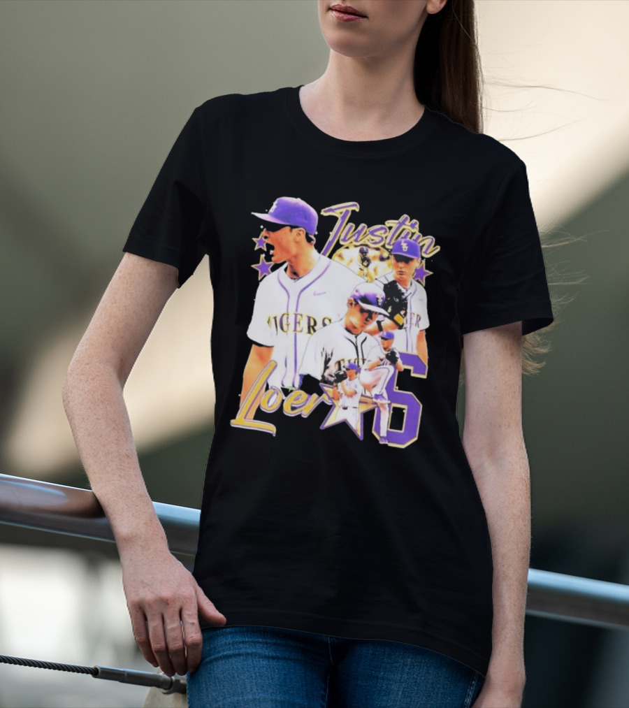 Justin Loer 6 LSU Tigers Baseball Pitcher Collage T-Shirt