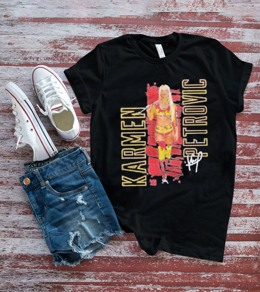 Karmen Petrovic Vertical Signature With Bold Red And Yellow Athlete T-Shirt